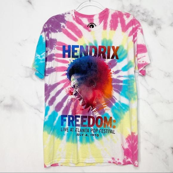 Jimi Hendrix Tie Dye Freedom Graphic Band Tee Multicolor Boho Festival Size L - Picture 5 of 5